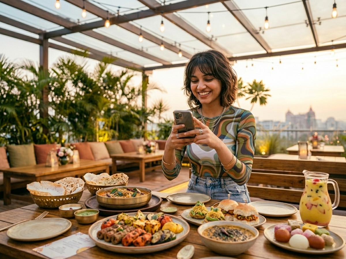 Golden hour dining on the rooftop